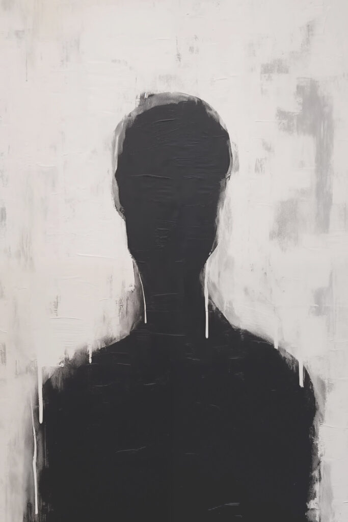 Black and white painting of a person's head Black and white painting of a person's head