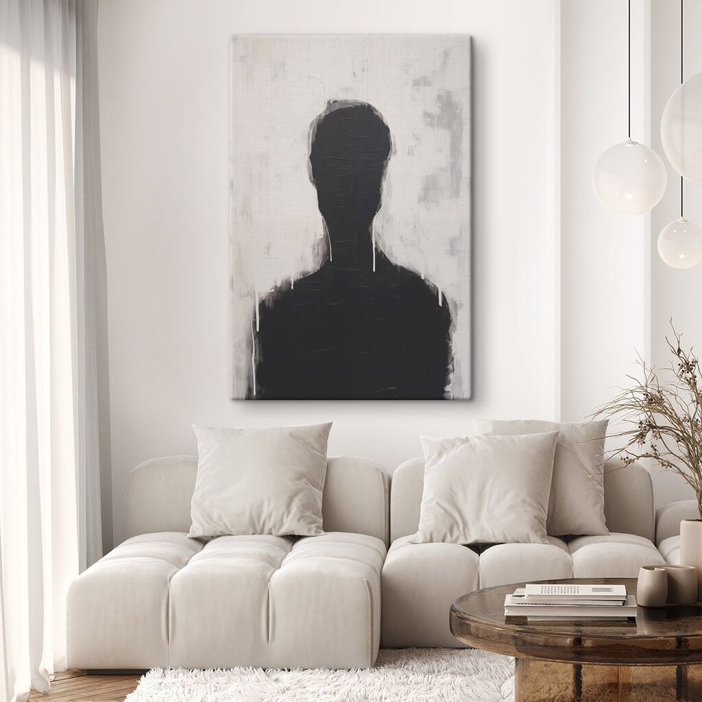 Black and white painting of a person's head Black and white painting of a person's head