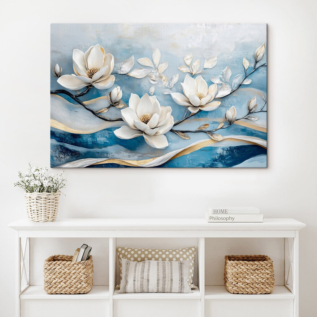 White flowers on a blue background White flowers on a blue background