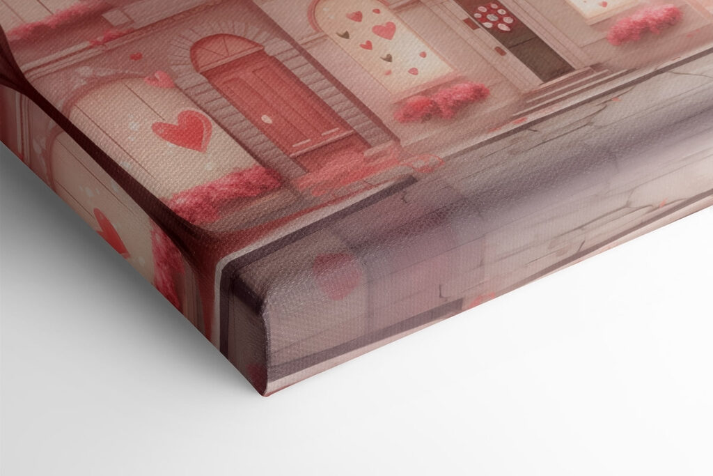 Pink trees with hearts falling from the sky