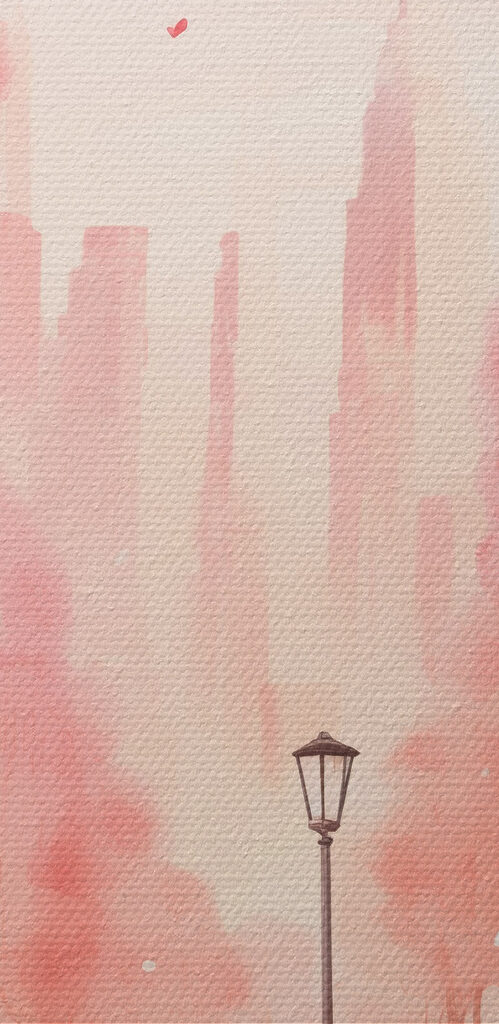 Pink trees with hearts falling from the sky