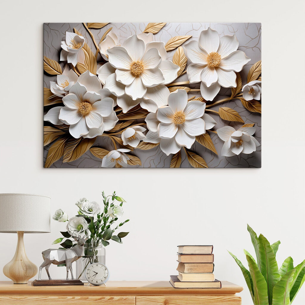 Group of white flowers and leaves