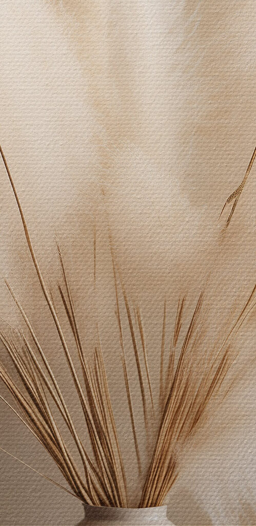 White vase with fluffy flowers White vase with fluffy flowers