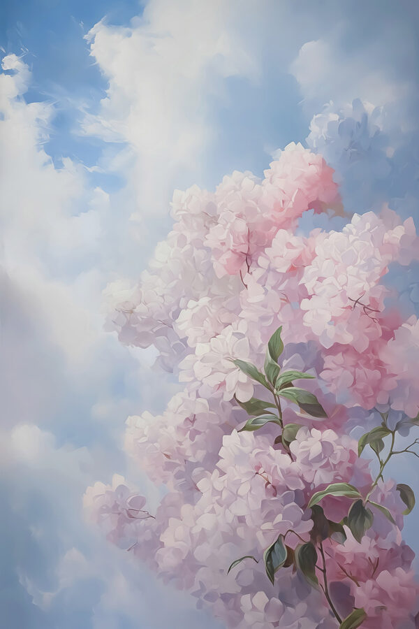 Painting of a tree with pink flowers