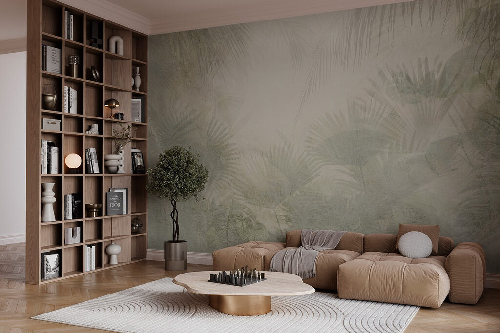 White background with palm leaves