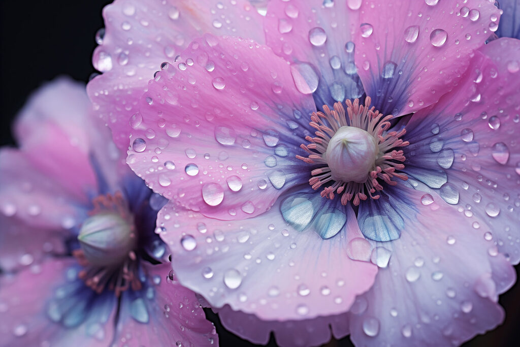 Delicate flowers adorned with water droplets