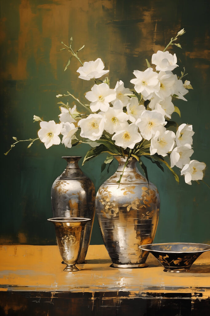 Vase with white flowers and a bowl Vase with white flowers and a bowl