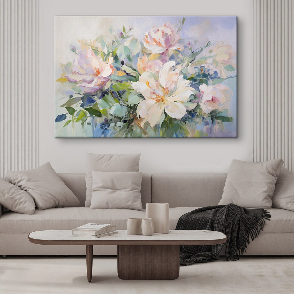 Painting of flowers on a blue background