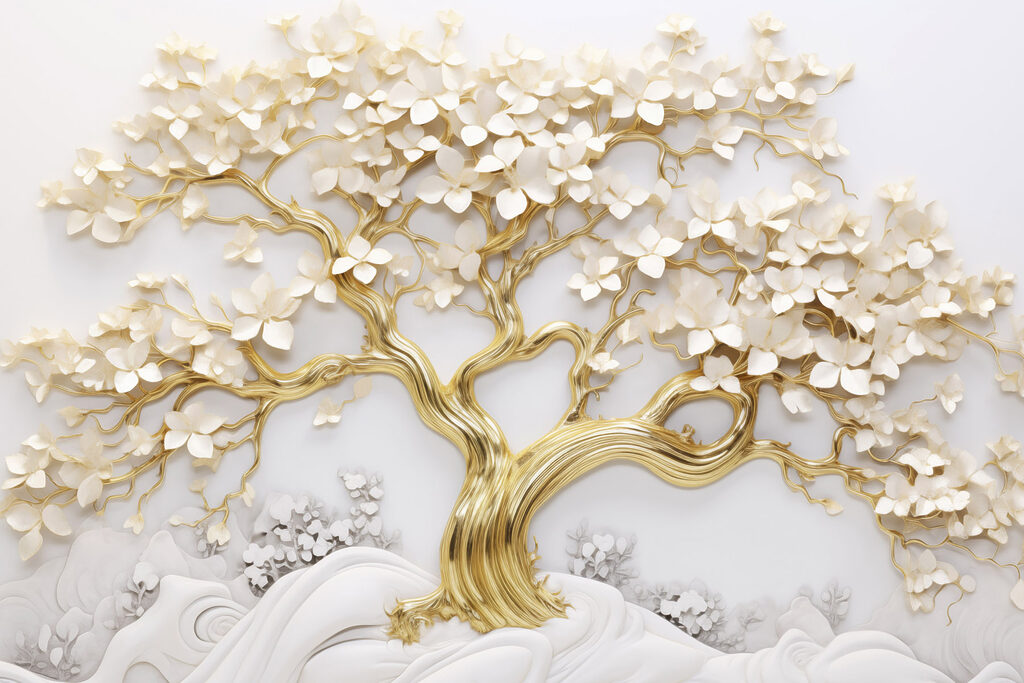 Tree with white leaves and flowers