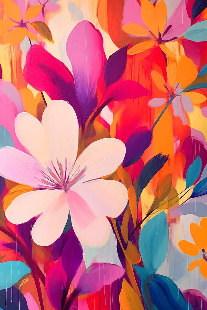 Painting of flowers and leaves