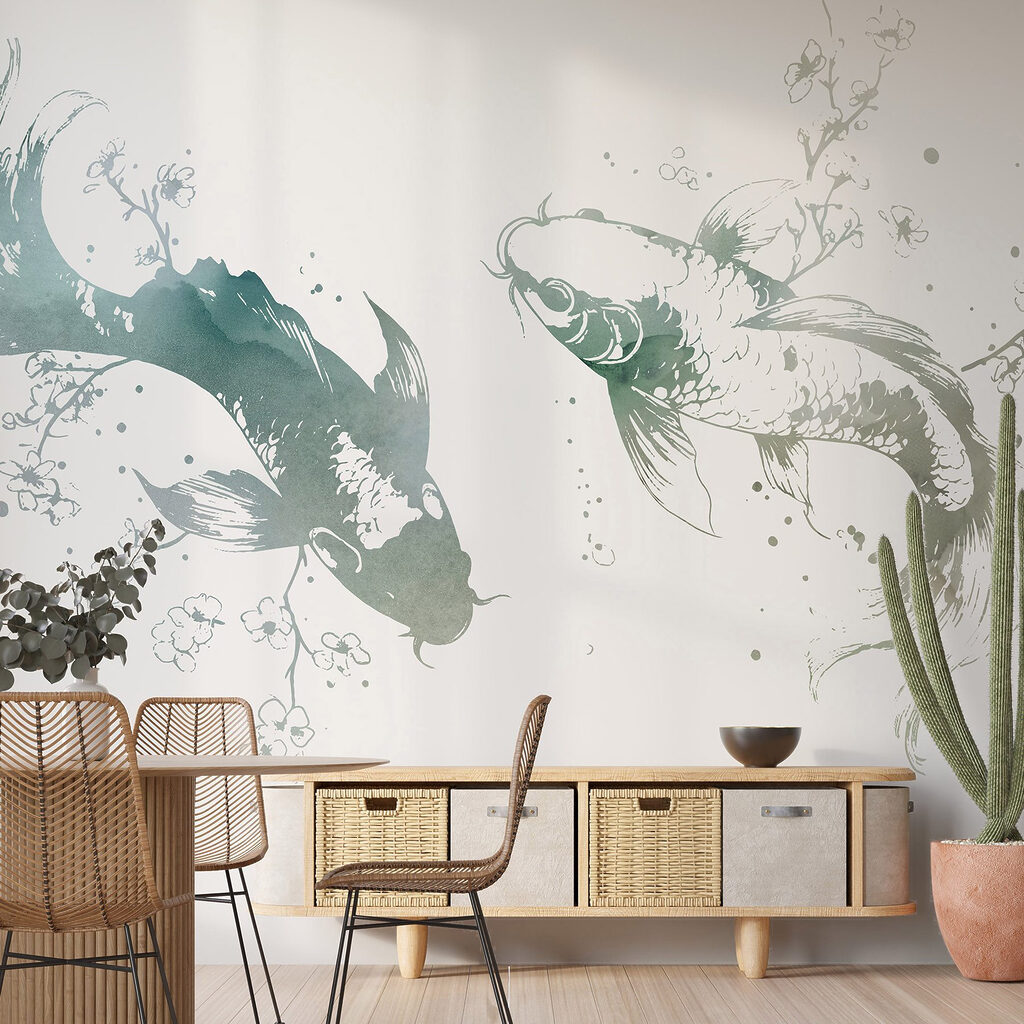 Two fish with flowers and leaves Two fish with flowers and leaves