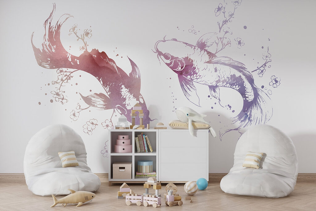 Two fish with flowers and leaves Two fish with flowers and leaves