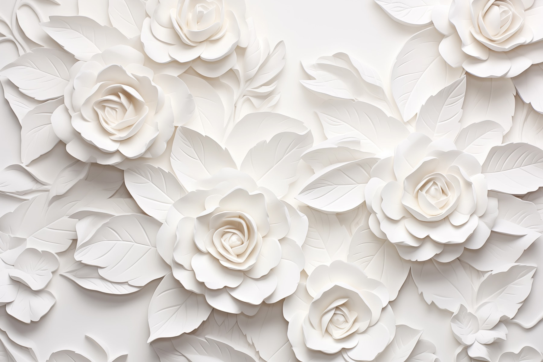 White paper flowers and leaves