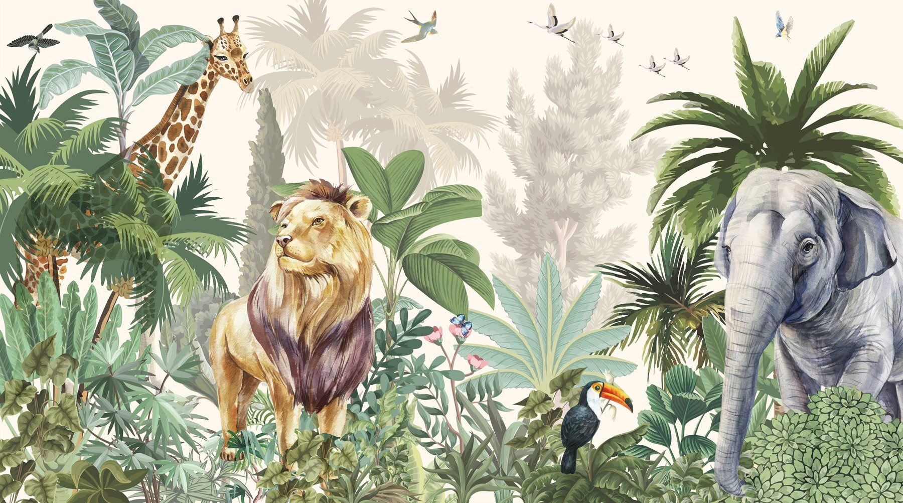 Wallpaper with animals and birds