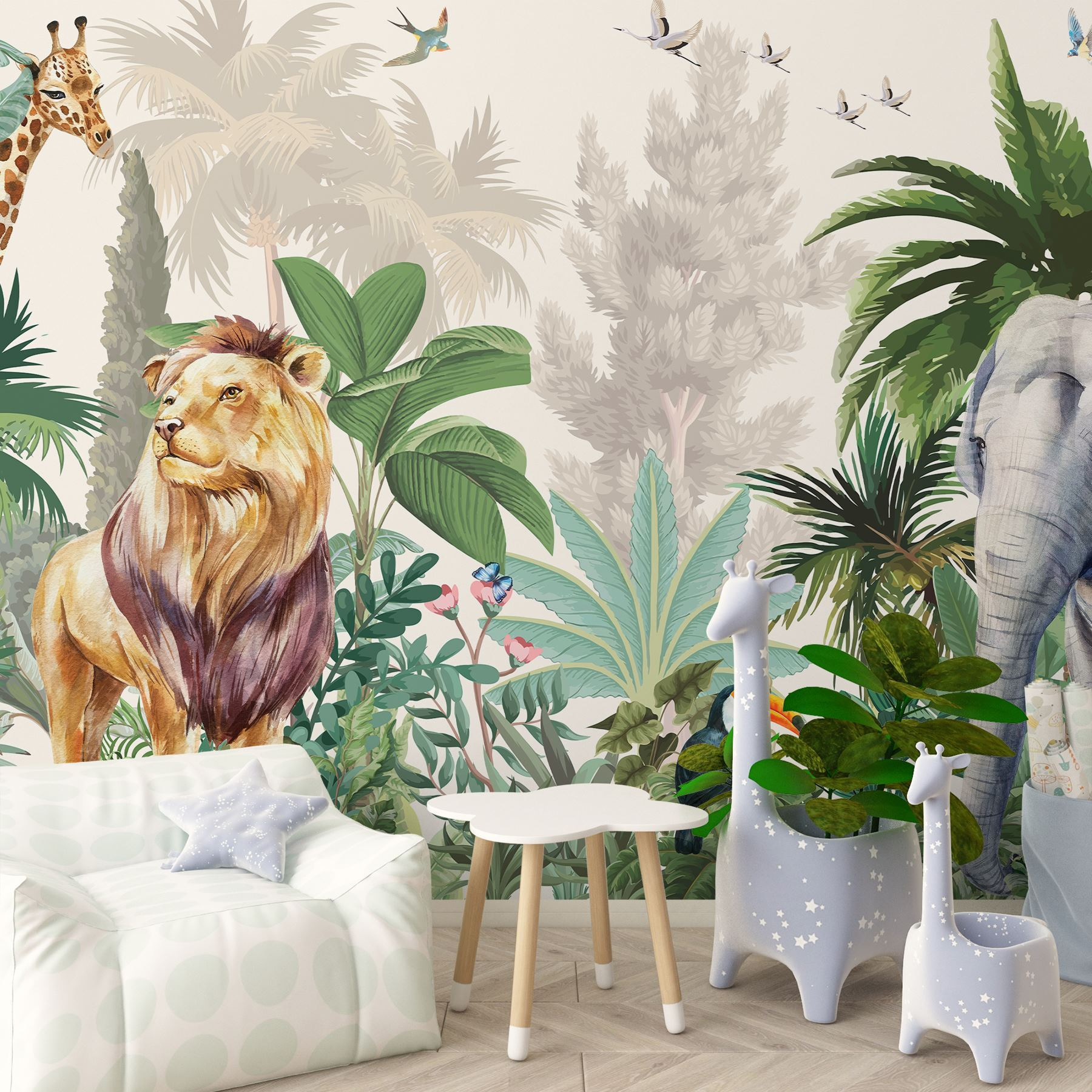 Wallpaper with animals and birds