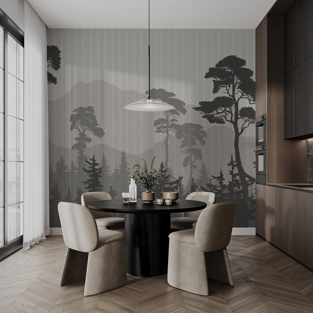 Landscape of trees and mountains