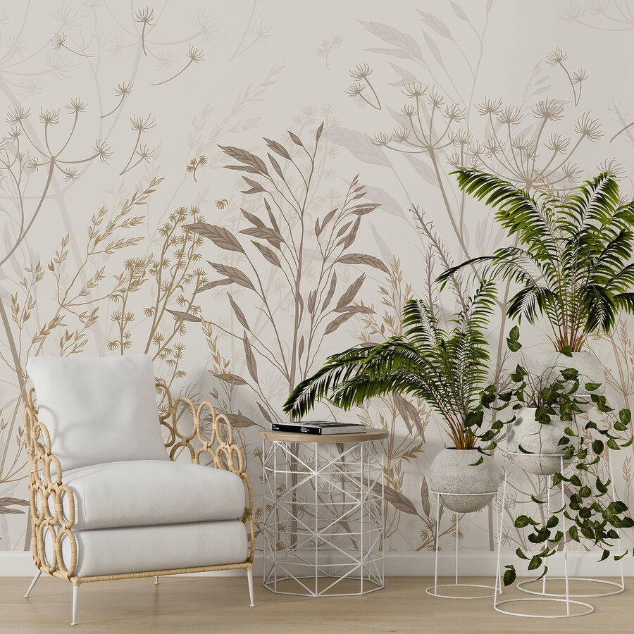 Delikatne botaniczne wzory w neutralnych odcieniach