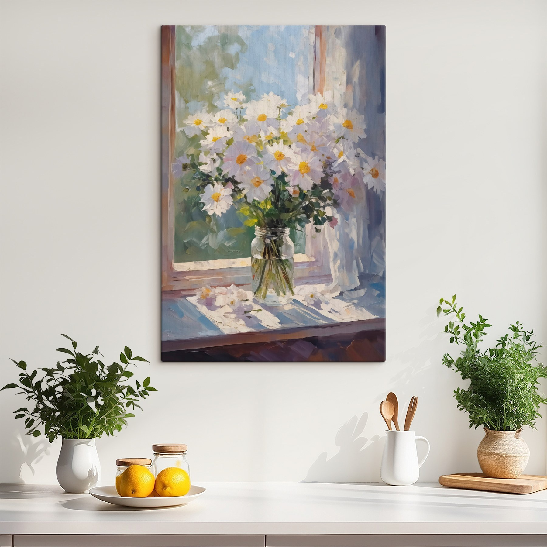 Painting of flowers in a glass jar