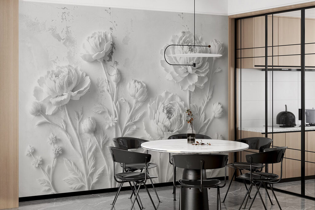 White flower carving on a wall