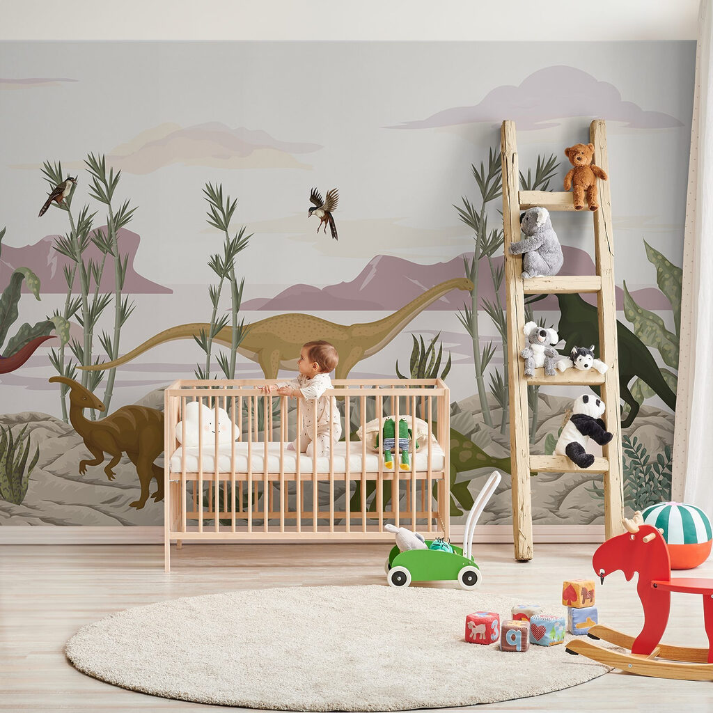 Group of dinosaurs in a desert