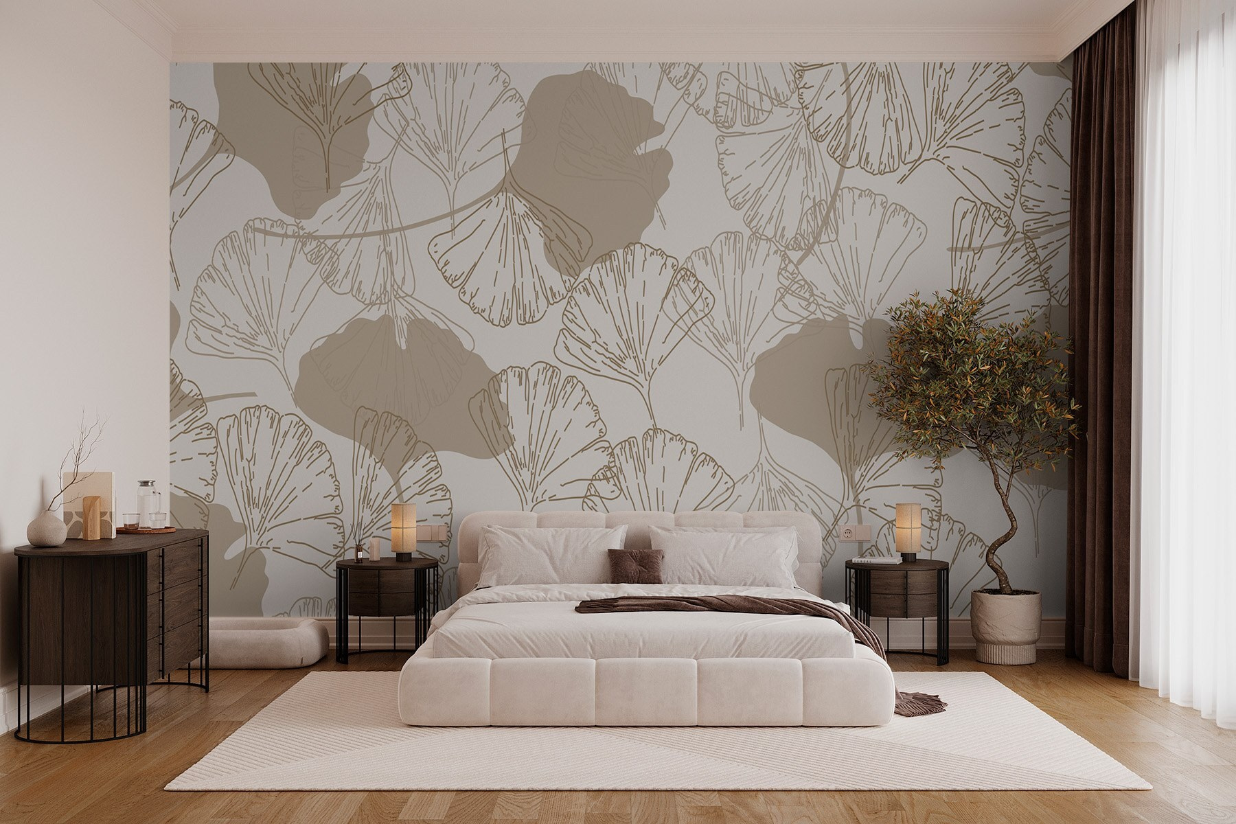 Pattern of leaves on a white background