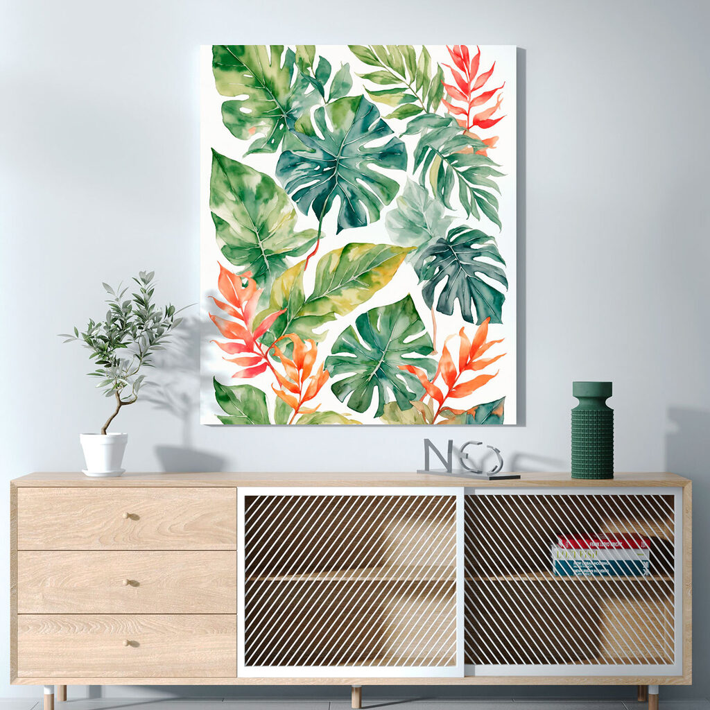 Group of green and orange leaves