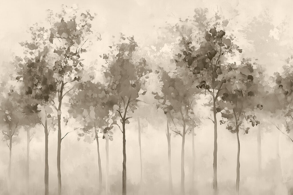 Group of trees in a foggy area