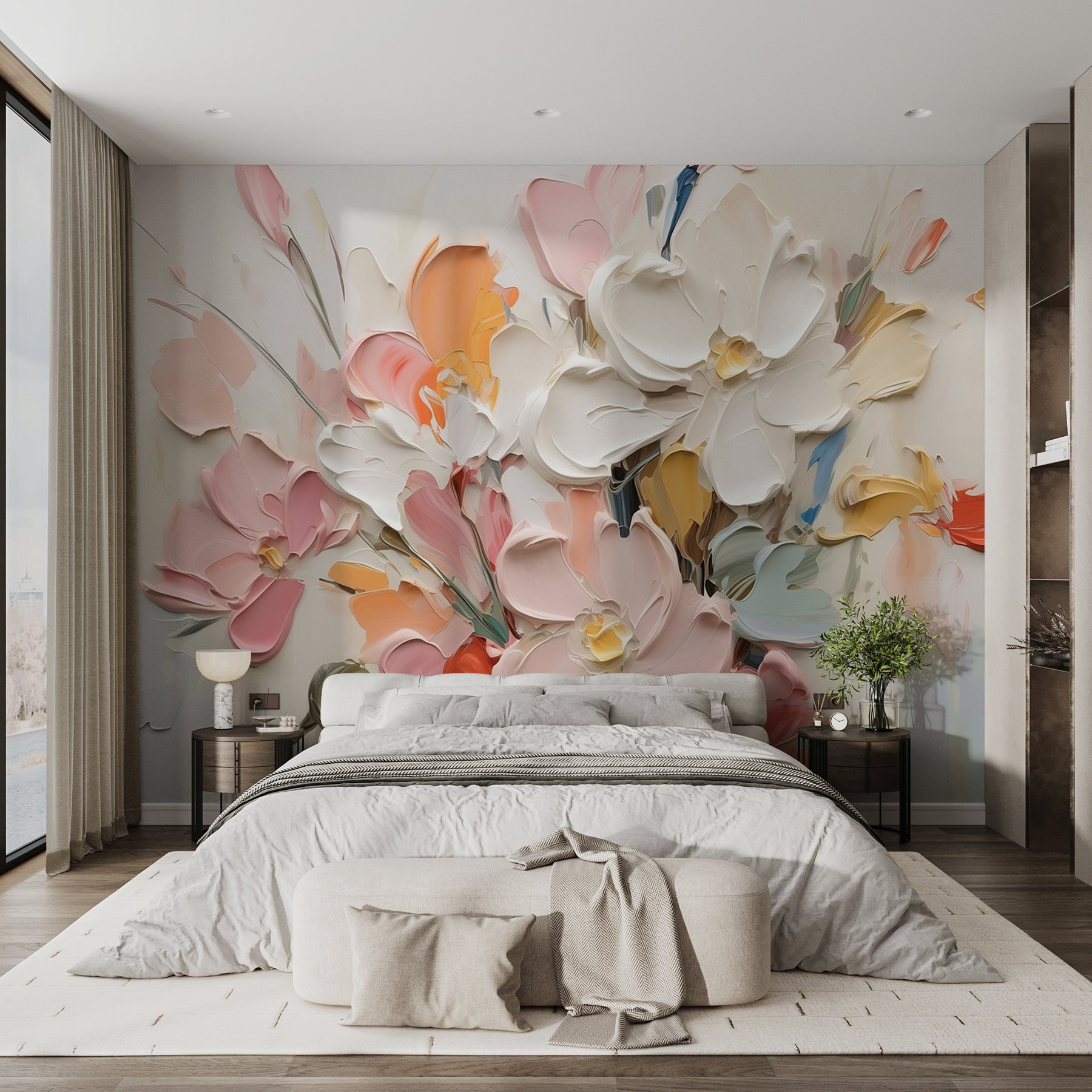 Painting of flowers on a white surface