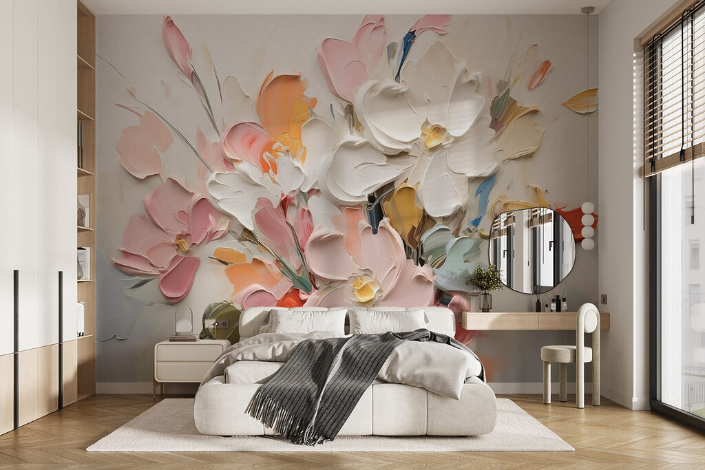 Painting of flowers on a white surface