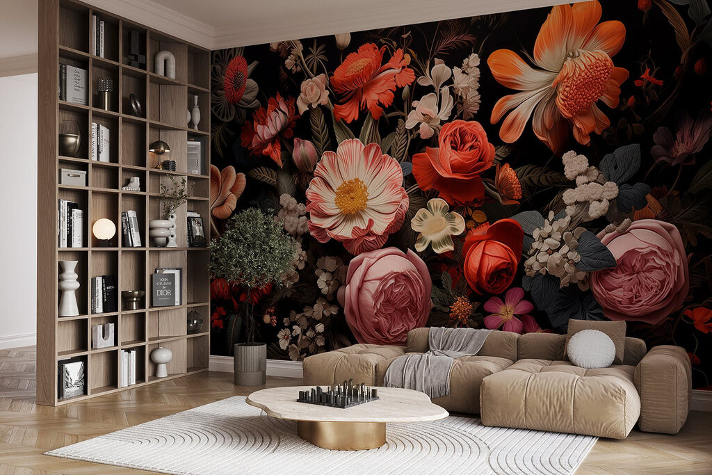 Group of flowers on a black background