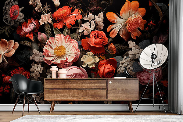 Group of flowers on a black background