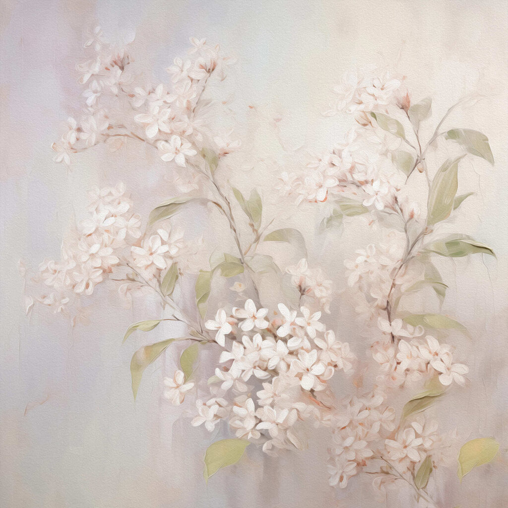 Painting of flowers on a branch