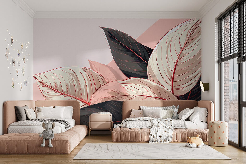 Lush leaves in soft pastel tones