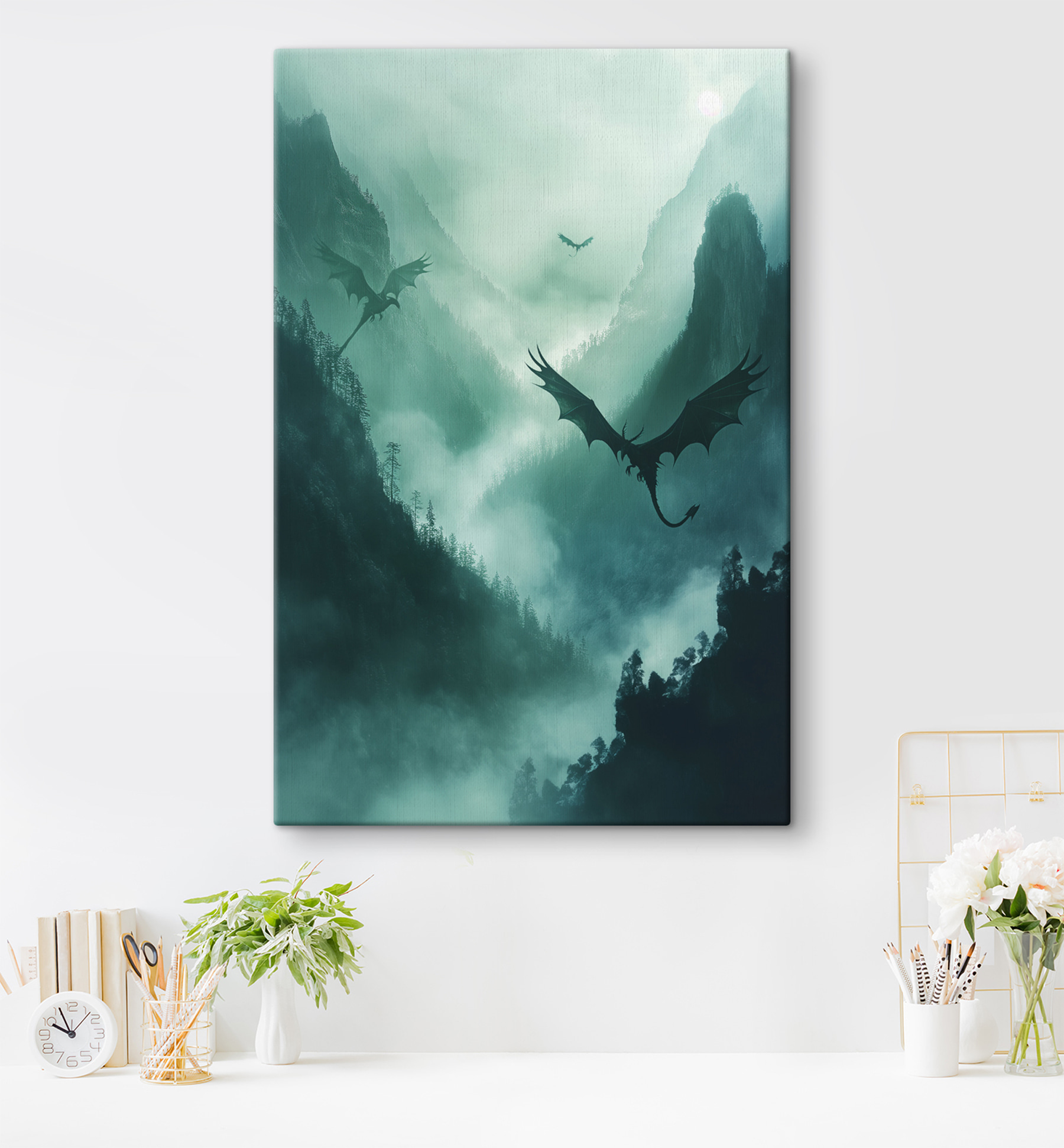 Group of dragons flying in the sky