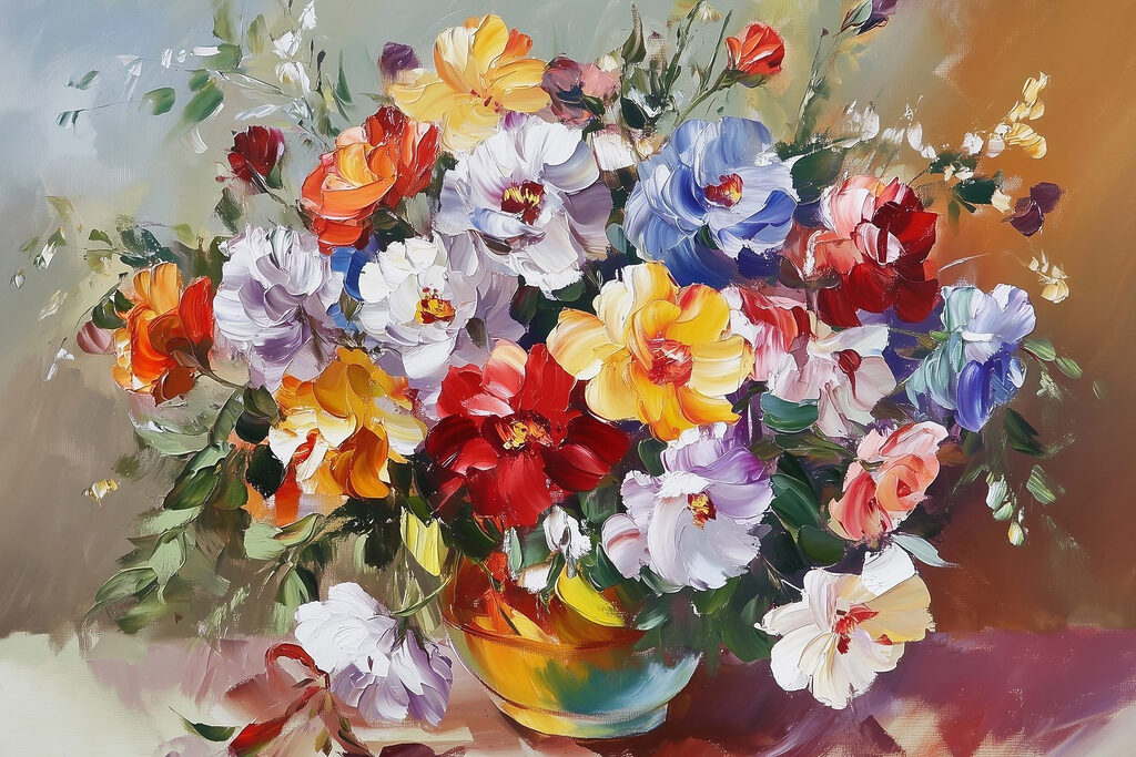 Painting of flowers in a vase Painting of flowers in a vase