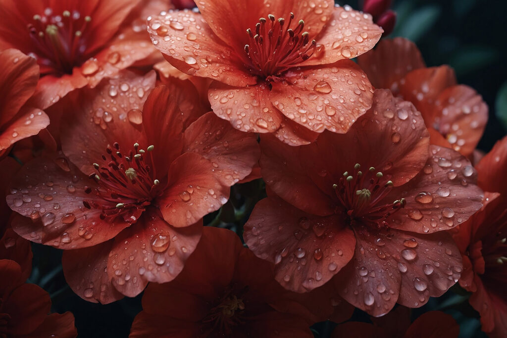 Group of red flowers with water droplets Group of red flowers with water droplets