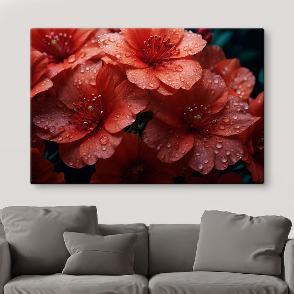 Group of red flowers with water droplets Group of red flowers with water droplets