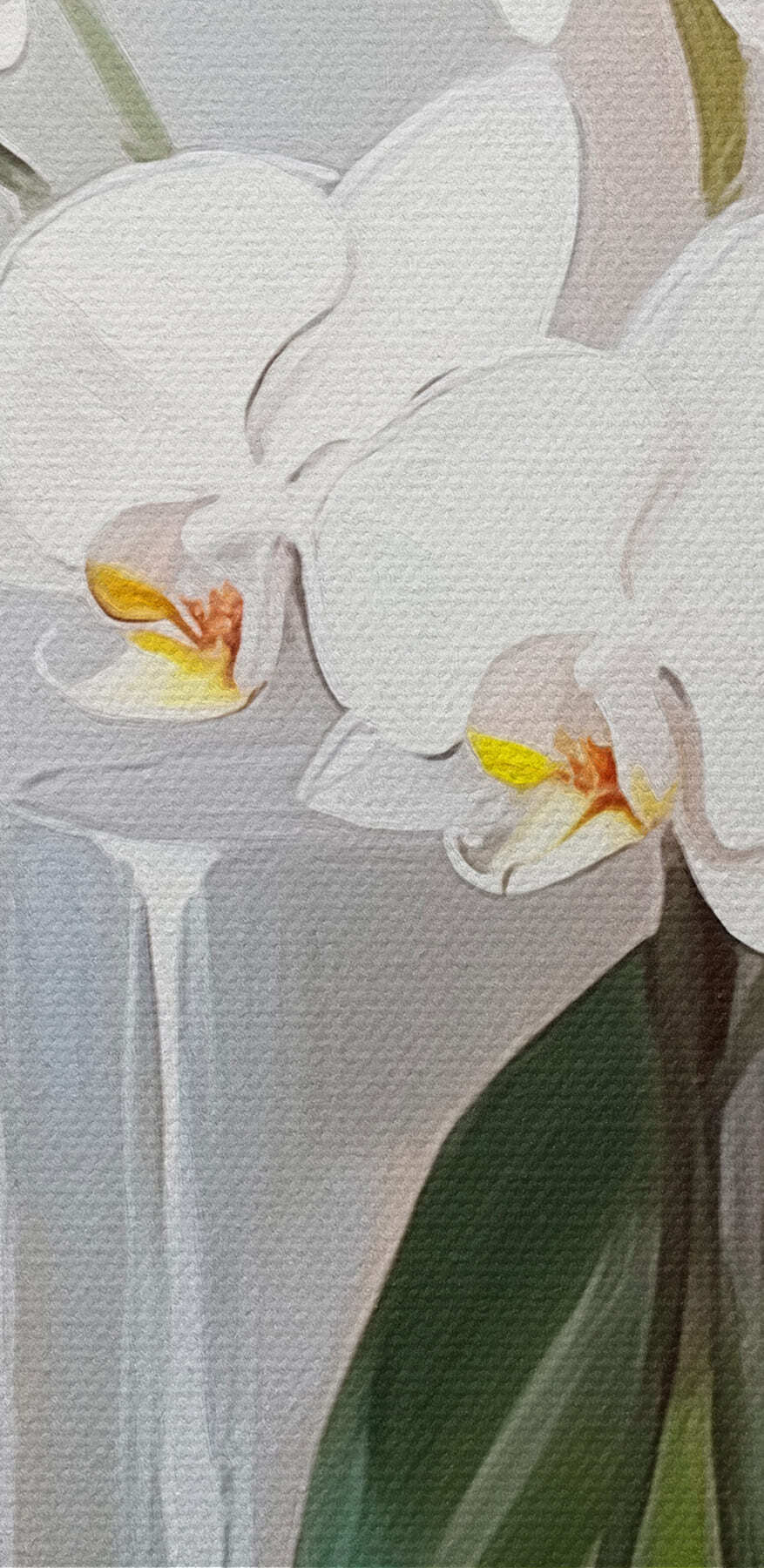 Obraz białej orchidei w szklanym wazonie