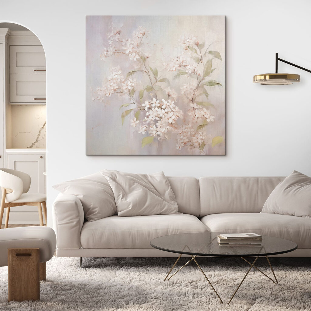 Painting of flowers on a branch