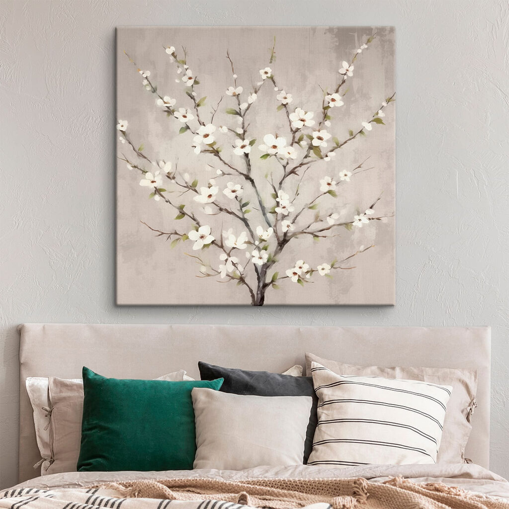 Painting of a tree with white flowers