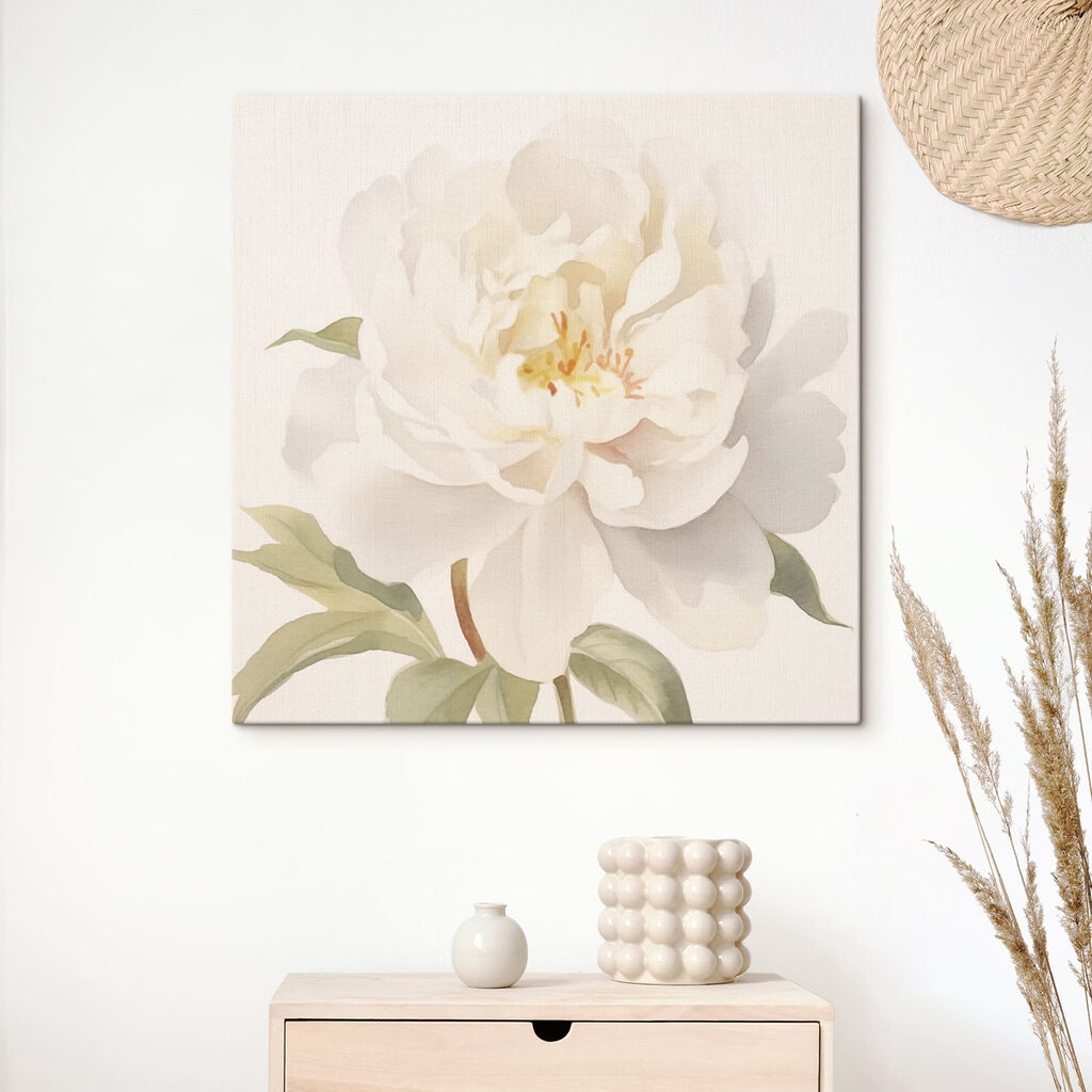 White flower with green leaves