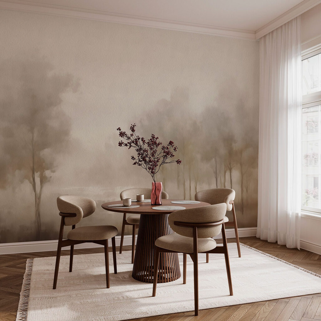 Foggy landscape with trees