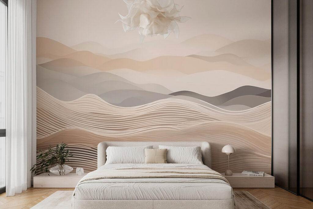 Landscape of hills with white and brown waves