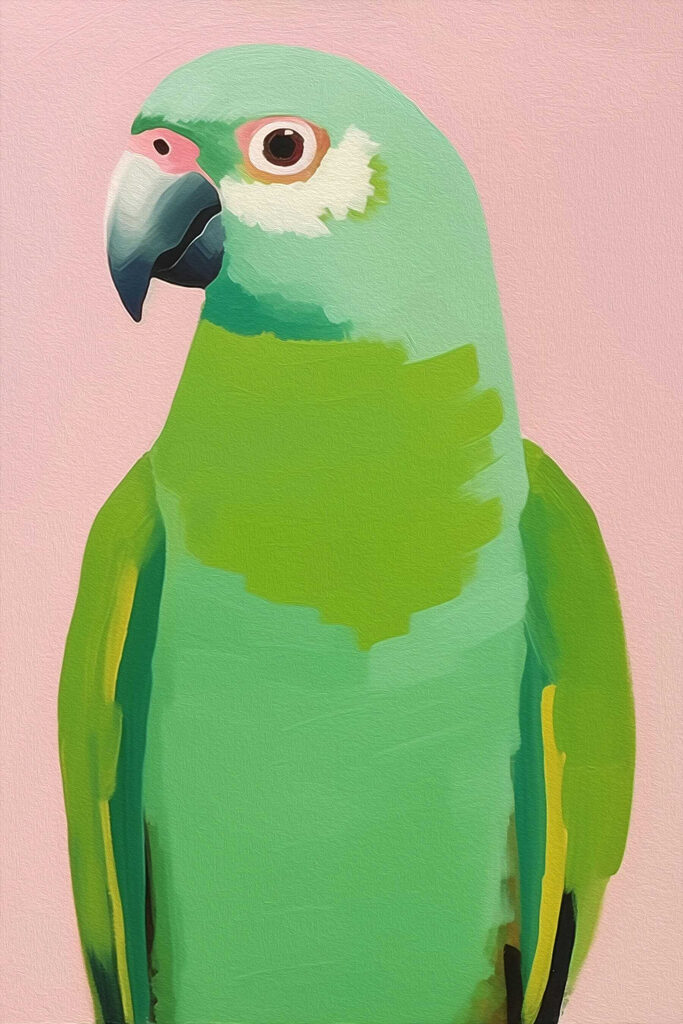 Green parrot with yellow eyes
