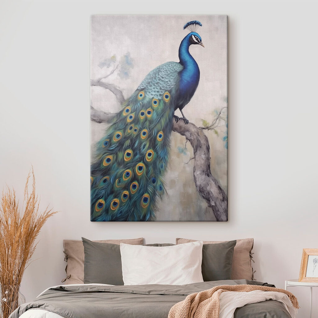 Painting of a peacock on a branch