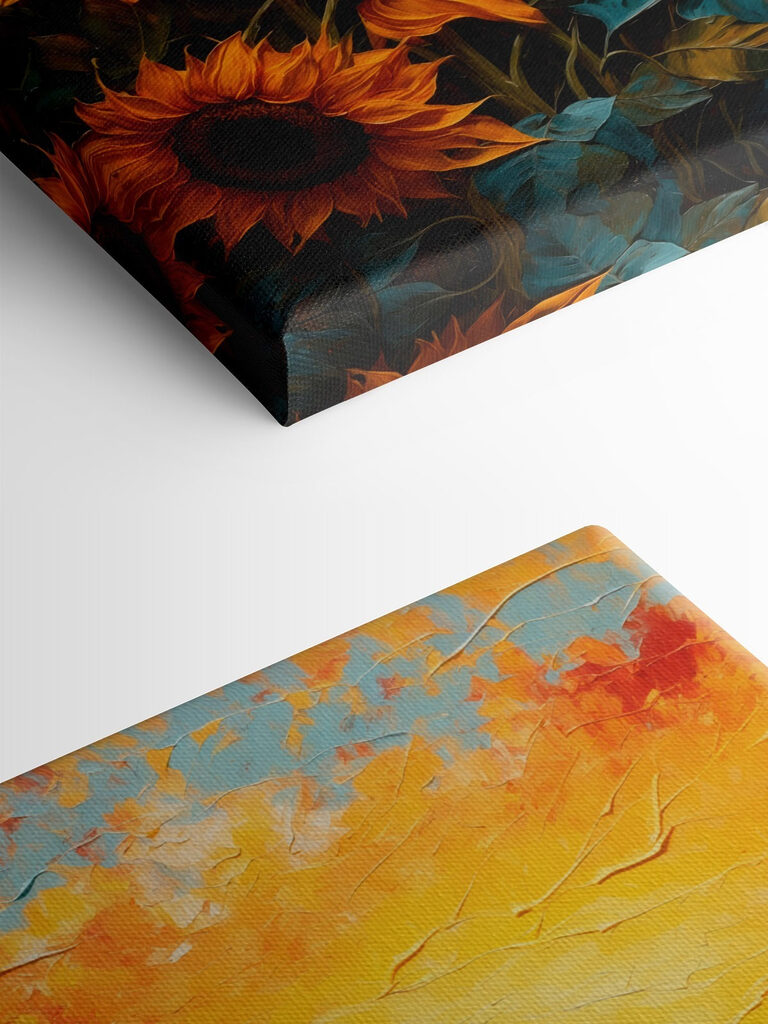 Painting of sunflowers in a field