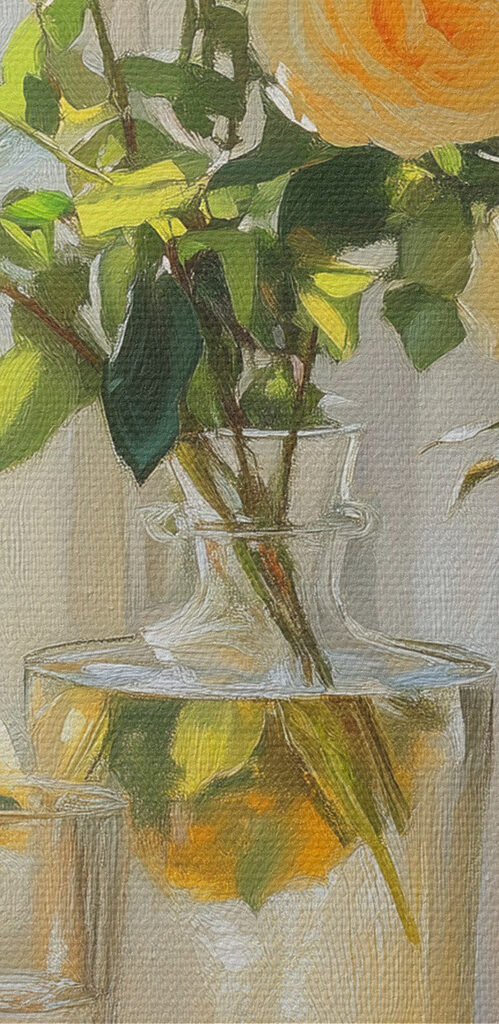 Yellow flowers in vases with lemons