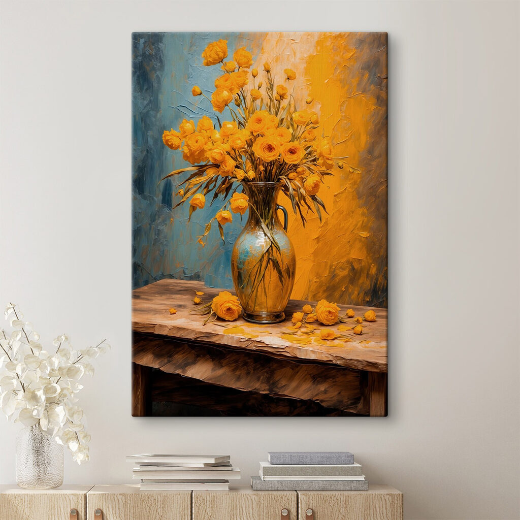 Vase of yellow flowers
