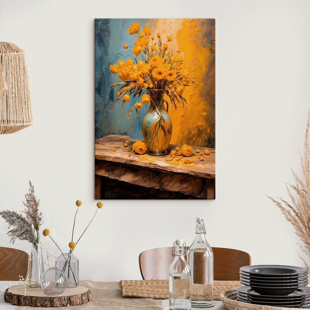 Vase of yellow flowers