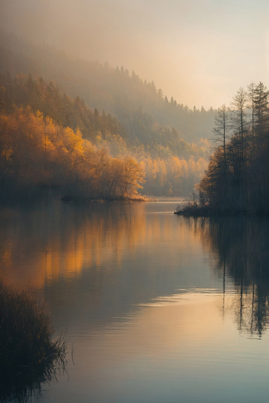Jezioro z drzewami i górami w tle Jezioro z drzewami i górami w tle